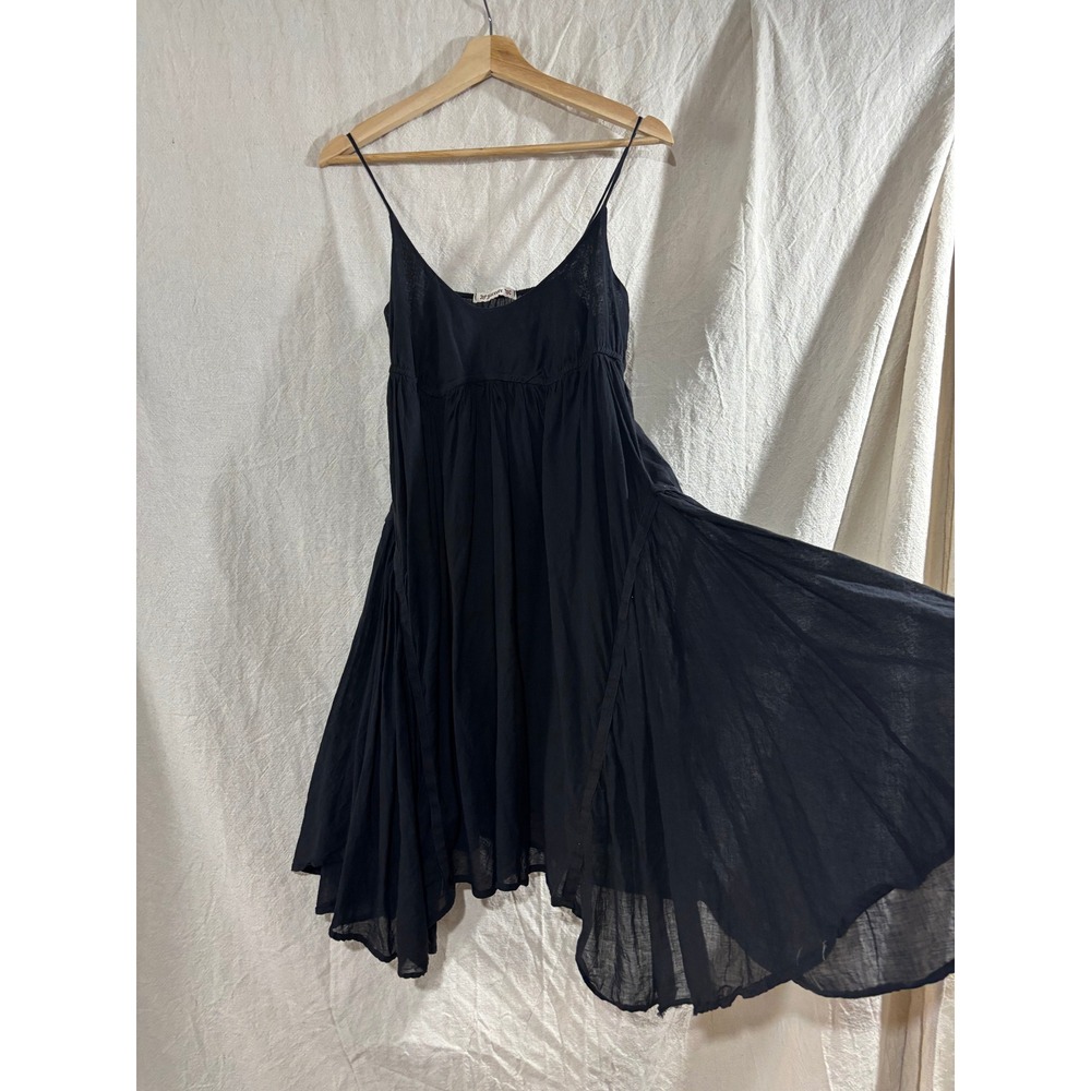 Vintage 90s Forever 21 Panier Waist Dress Black Cotton Spaghetti Strap Small USA